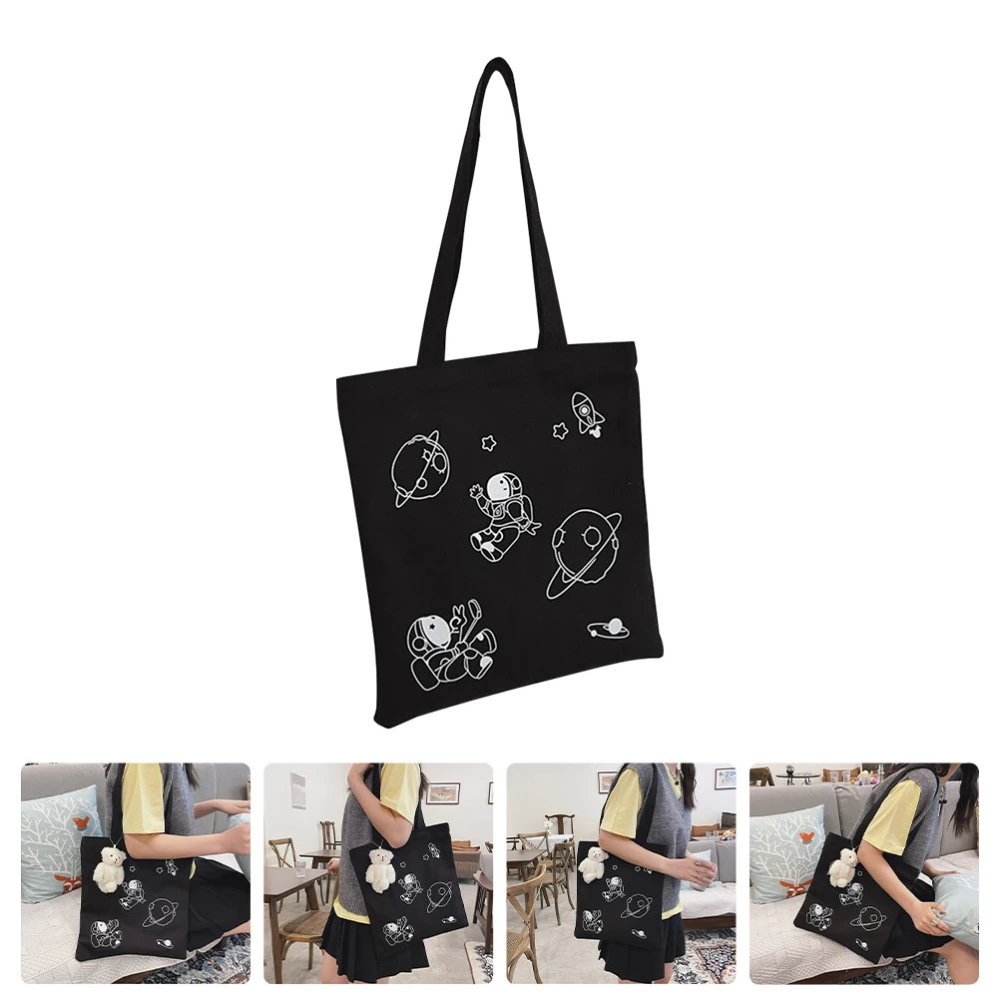 1pc Portable Canvas Bag Fashion Grocery Bag Shopping Tote Bag for Women Girls