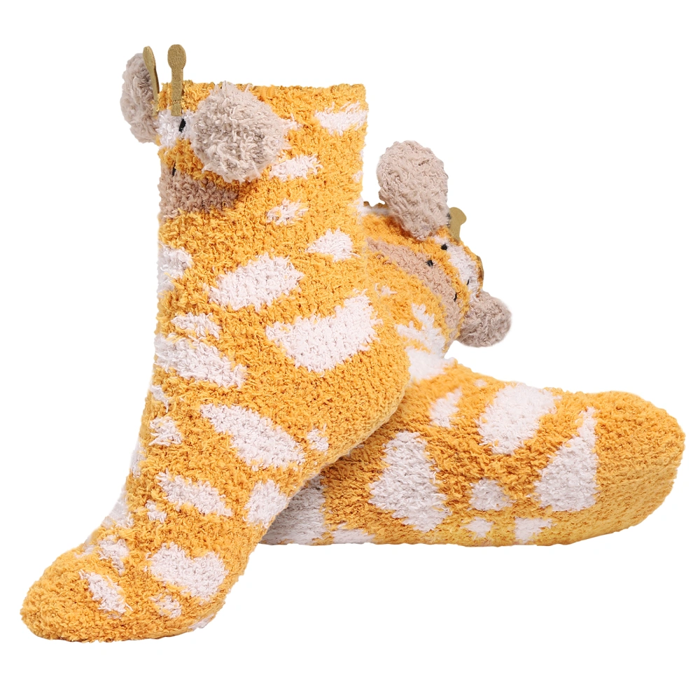 TENDYCOCO 1 Pair Coral Fleece Sleeping Socks Girls Fluffy Stockings Giraffe Patterned Comfortable Floor Socks (One Size)