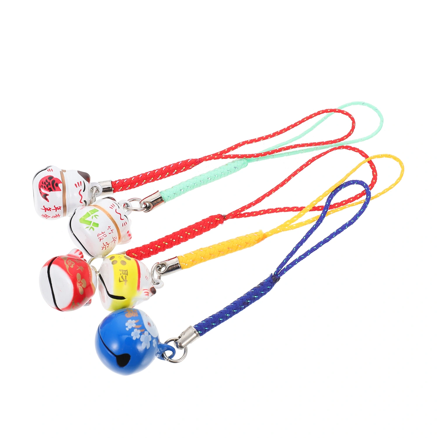 5Pcs Beckoning Cat Keychains with Bell Pet Bell Pendant Phone Lanyard Decor