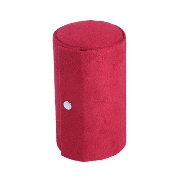 Retro Cylinder Shaped Three-Layer Mini Roll-up Snap Jewelry Storage Box Case Holder Organizer (Red)