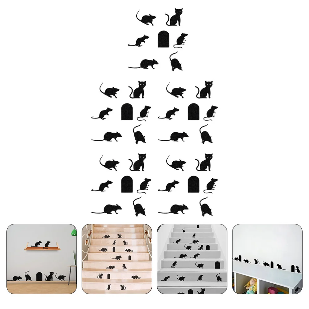 35pcs Cat Mouse Window Cling Spooky Removable Window Sticker Halloween Decor