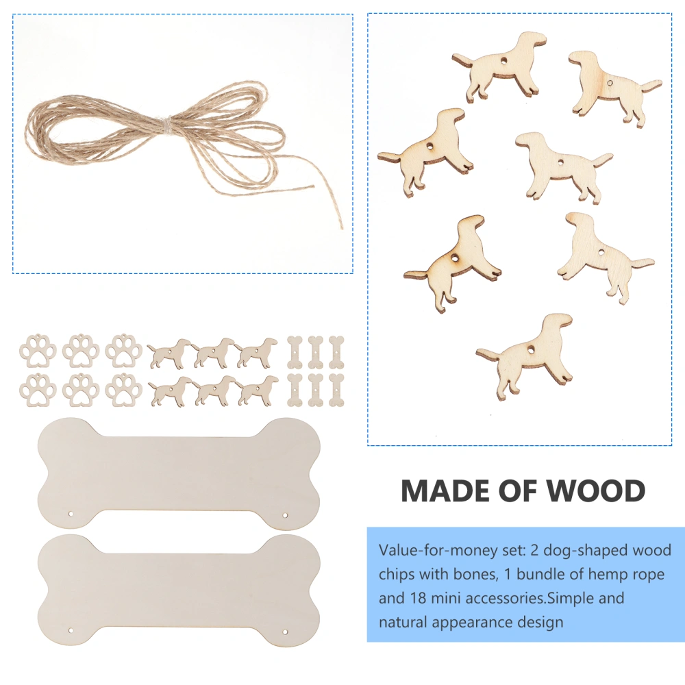 20pcs Hanging Wooden Dog Bone Sign Set with Decorative DIY Wood Cutouts