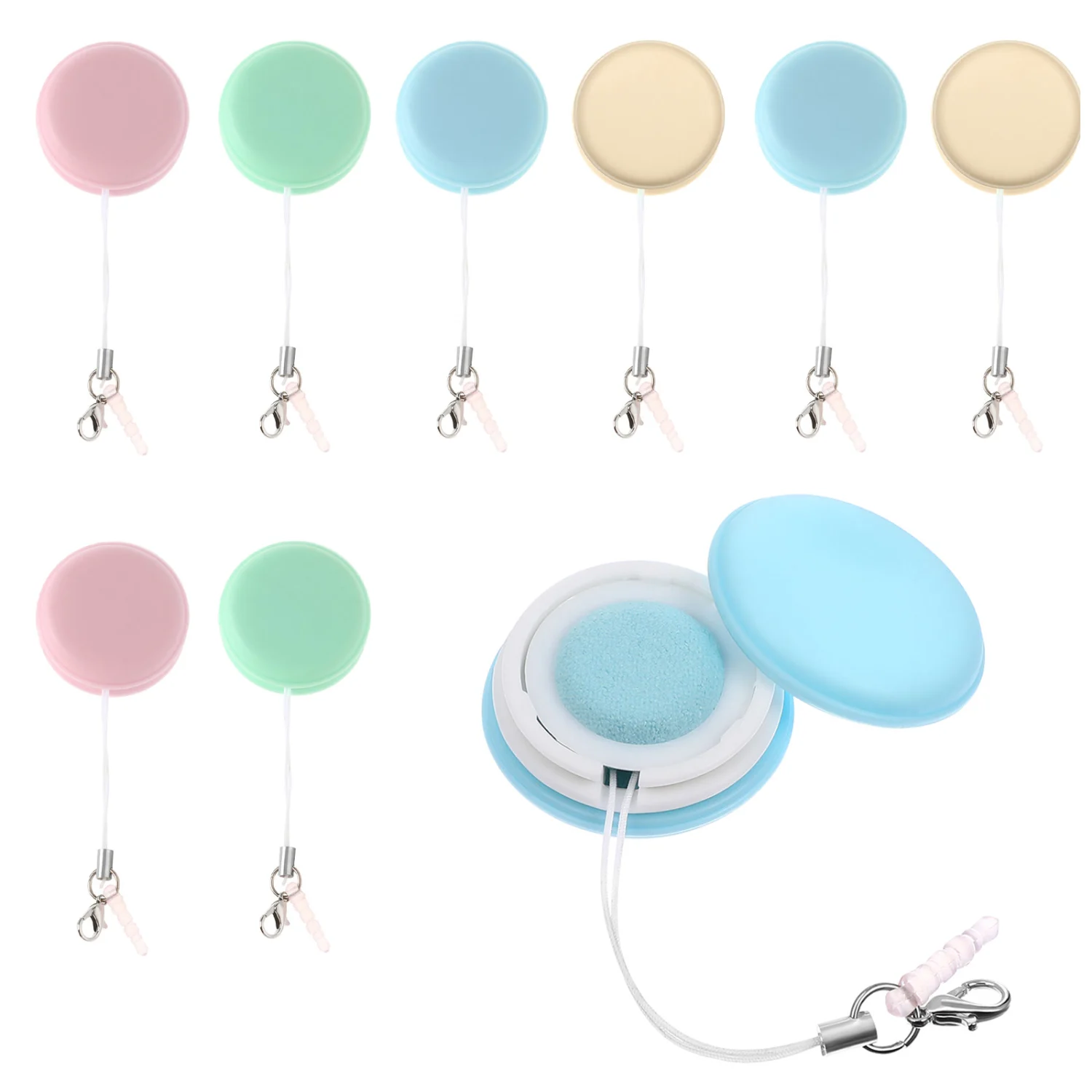 12 Pcs Phone Screen Cleaners Macaron Shaped Phone Cleaning Wipes Brushes Cell Phone Lanyards Decorative Pendants
