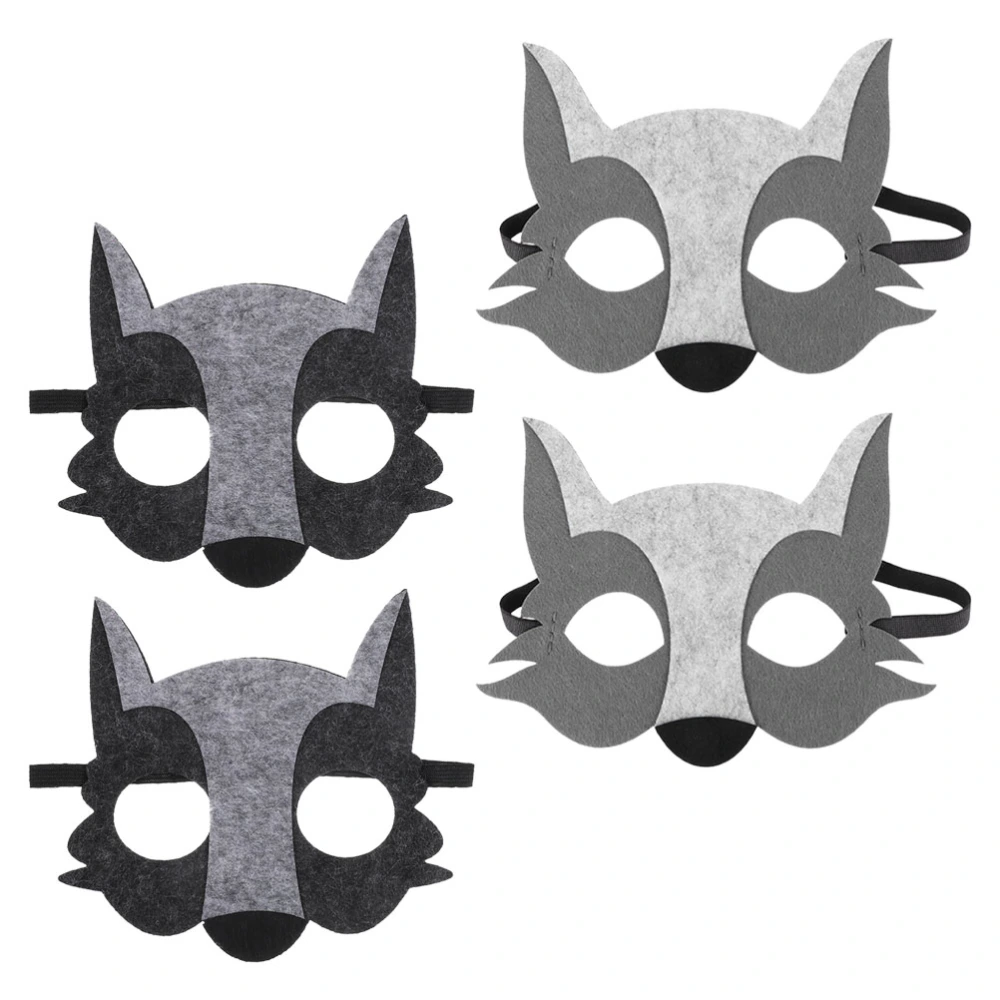 4Pcs Felt Animal Masks Half Face Masks Cosplay Wolf Animal Masquerade Mask