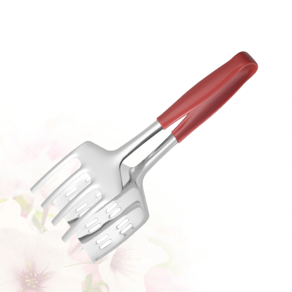 1pc Stainless Steel 3-in-1 Fish Fried Spatula Steak Clip Clamp Household Kitchen Cooking Utensil (Red Non-slip Style)