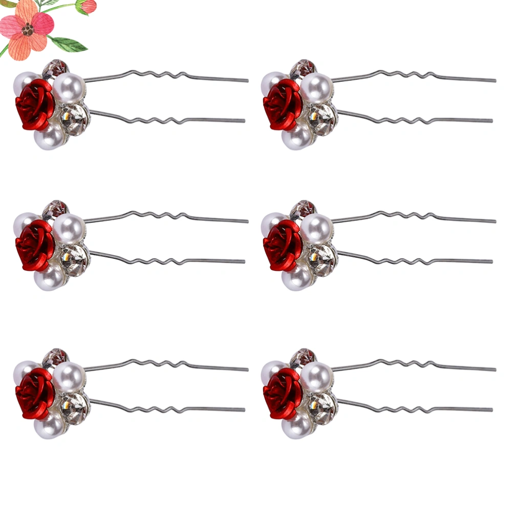 6pcs Chic Rhinestone Hairpin Fashionable Headdress Hair Accessories Stylish Headwear for Bride Women Female