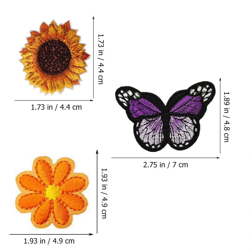 42pcs Embroidered Applique Patches Colorful Flowers Butterfly Patches Cartoon Embroidered Appliques