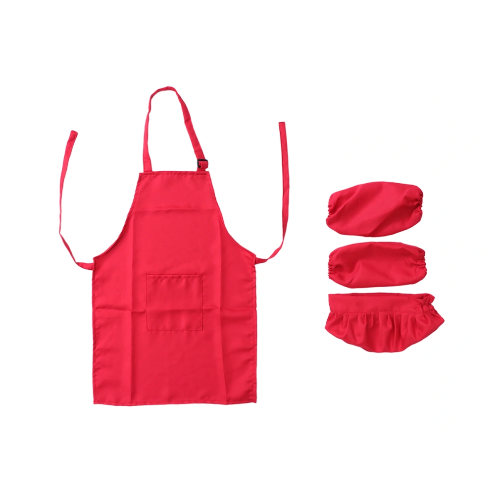 Kids Chef Set Complete Kids Kitchen Gift Playset with Chef’s Hat Apron and Cooking Sleeve for Cooking Baking Painting Party Decor Middle Size for 4-8Y (Red)