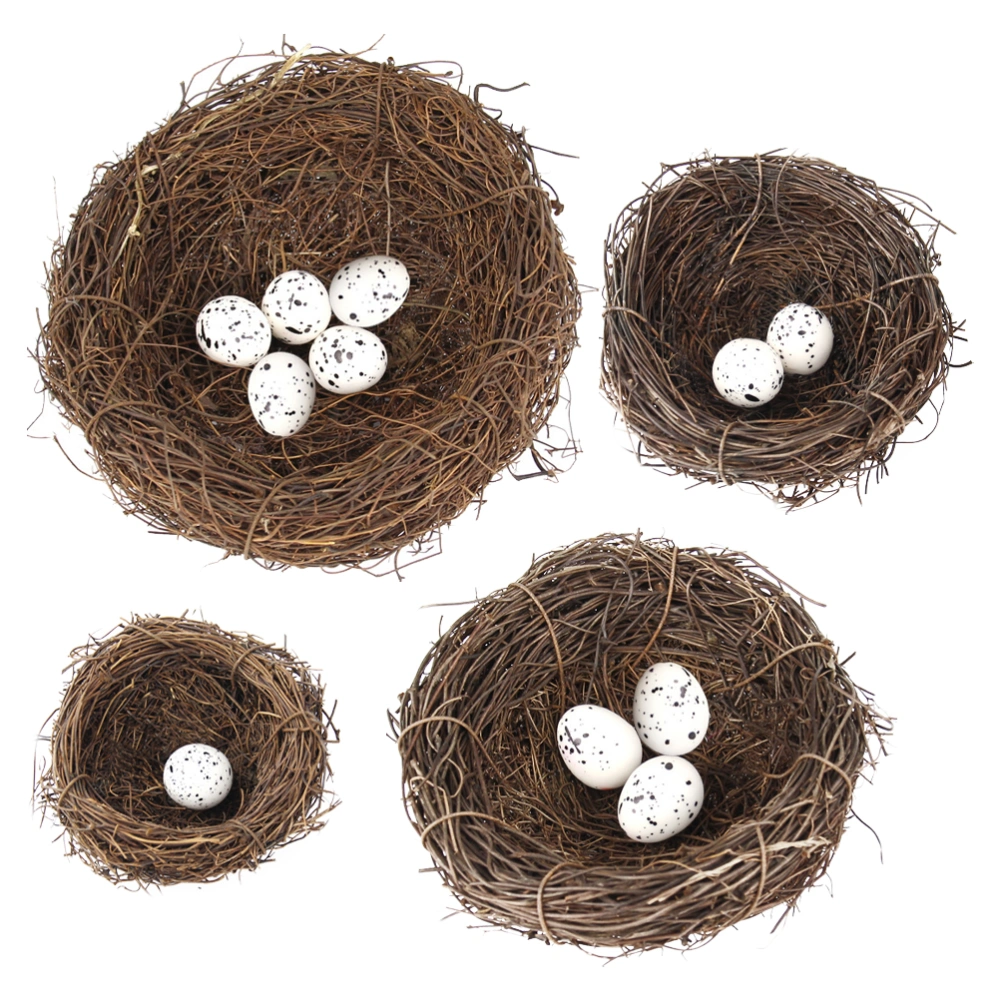 4 Sets Easter Egg Ornaments Easter Rattan Bird Nest Decors Festival Adornments