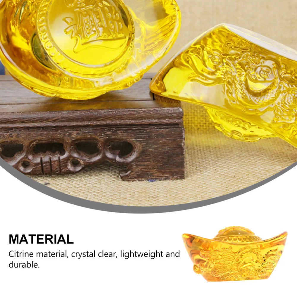 1pc Home Ingot Ornament Citrine Glazed Feng Shui Gold Ingot Adornment (Golden)