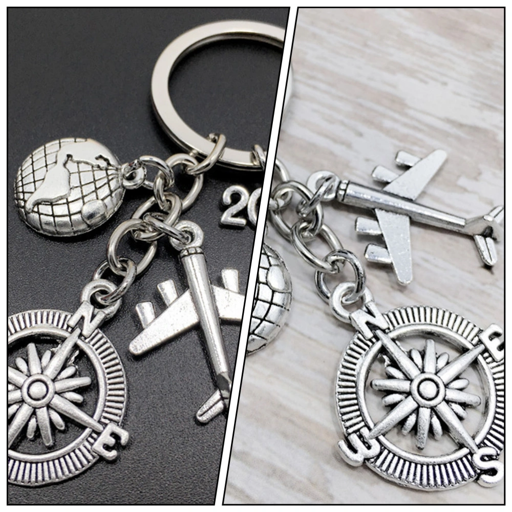 1pc Creative Airplane Compass Earth Keychain Pendant Graduation Keyholder Gift