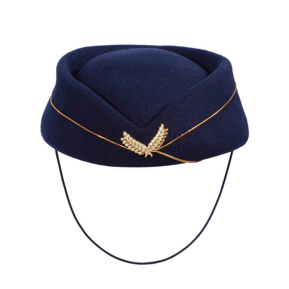 LUOEM Women Air Stewardess Hat Woolen Flight Attendant Hat Stewardess for Costume Cosplay Musical Performance - Size M(Navy Blue)