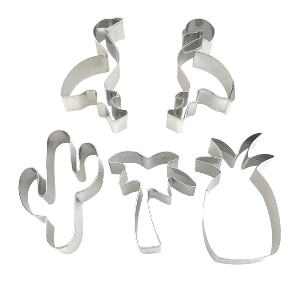 5PCS Stainless Steel Cookie Cutters Set DIY Biscuit Baking Tools Flamingo Cactus Pineapple Tree Shapes Mold for Fondant Dough Candy Pastry