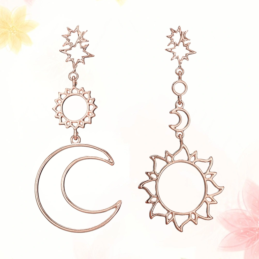 Hollow Sun Moon Star Earrings Asymmetric Simple Tassel Earrings Resin Dangle Charm Earrings for Women and Girls