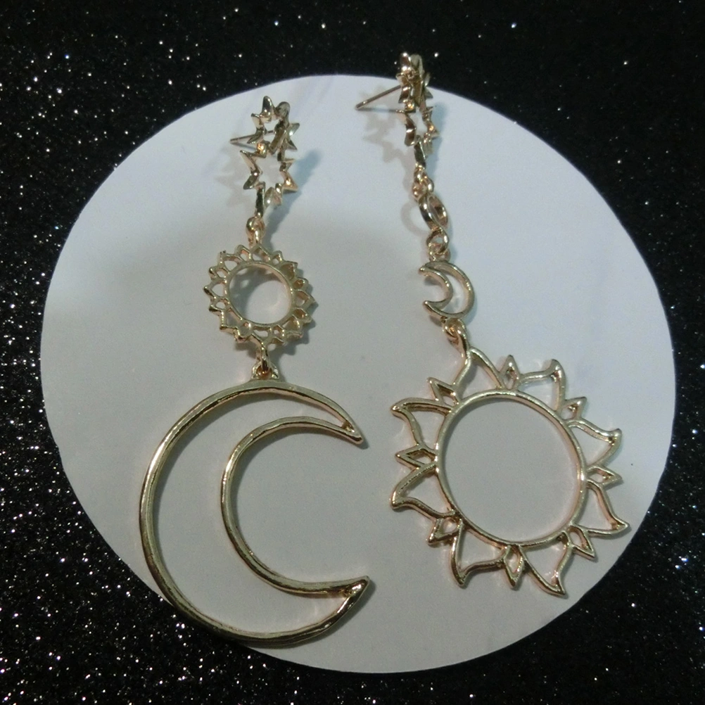 Hollow Sun Moon Star Earrings Asymmetric Simple Tassel Earrings Resin Dangle Charm Earrings for Women and Girls