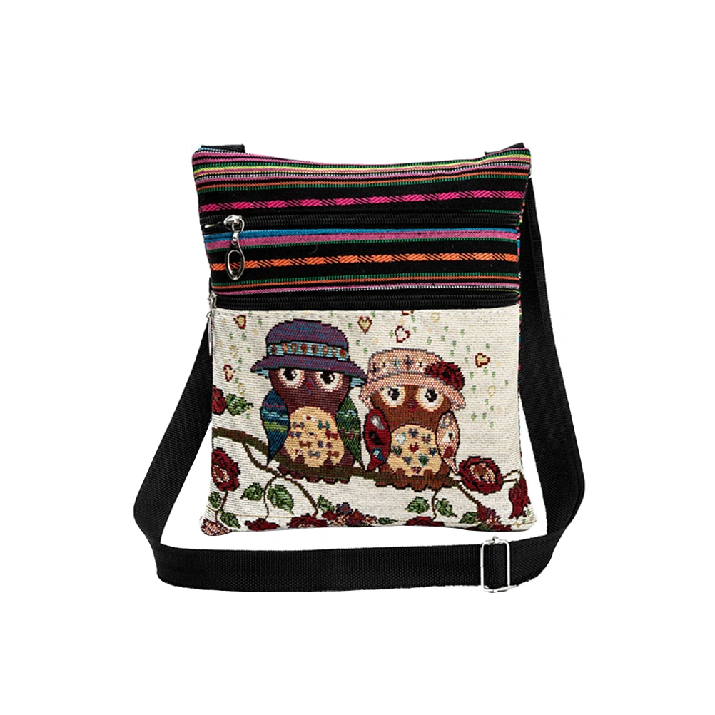 Canvas Zipper Bag Owl Printed Bohemian Crossbody Bag Satchel Women Shopping Pouch (550c)