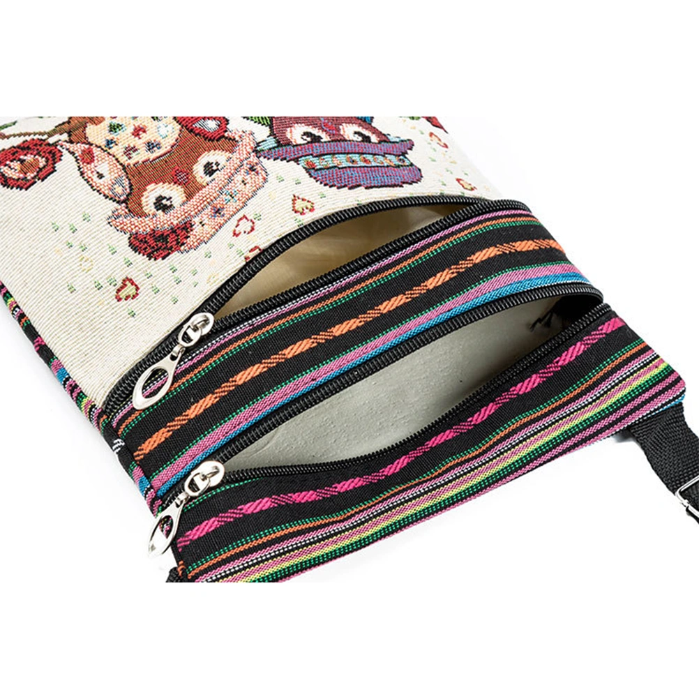 Canvas Zipper Bag Owl Printed Bohemian Crossbody Bag Satchel Women Shopping Pouch (550c)