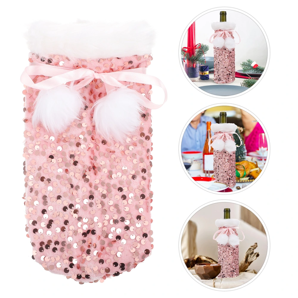 1pc Christmas Wine Bottle Cover Sequins Wine Bottle Storage Pouch Party Supply