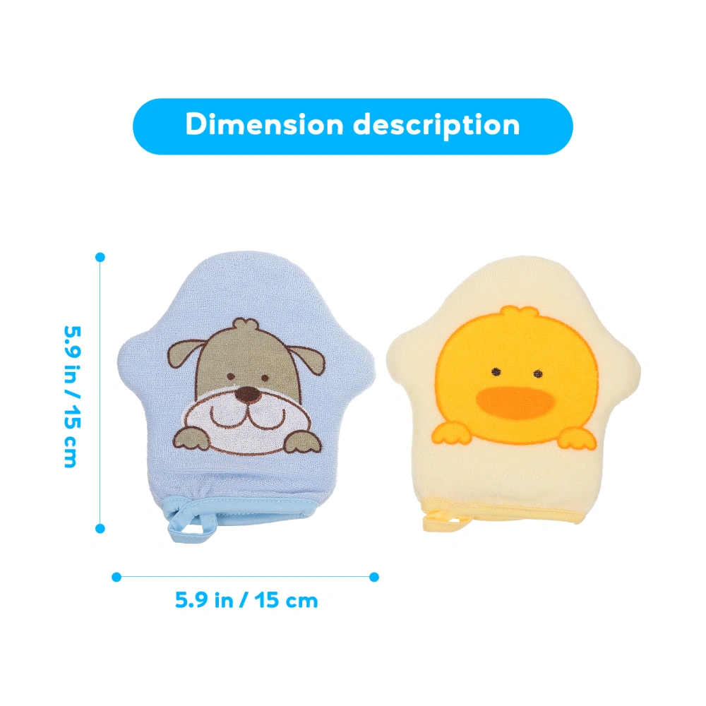 2Pcs Printed Baby Bath Mitts Washcloths Scrubber Cartoon Towels Scrubbers