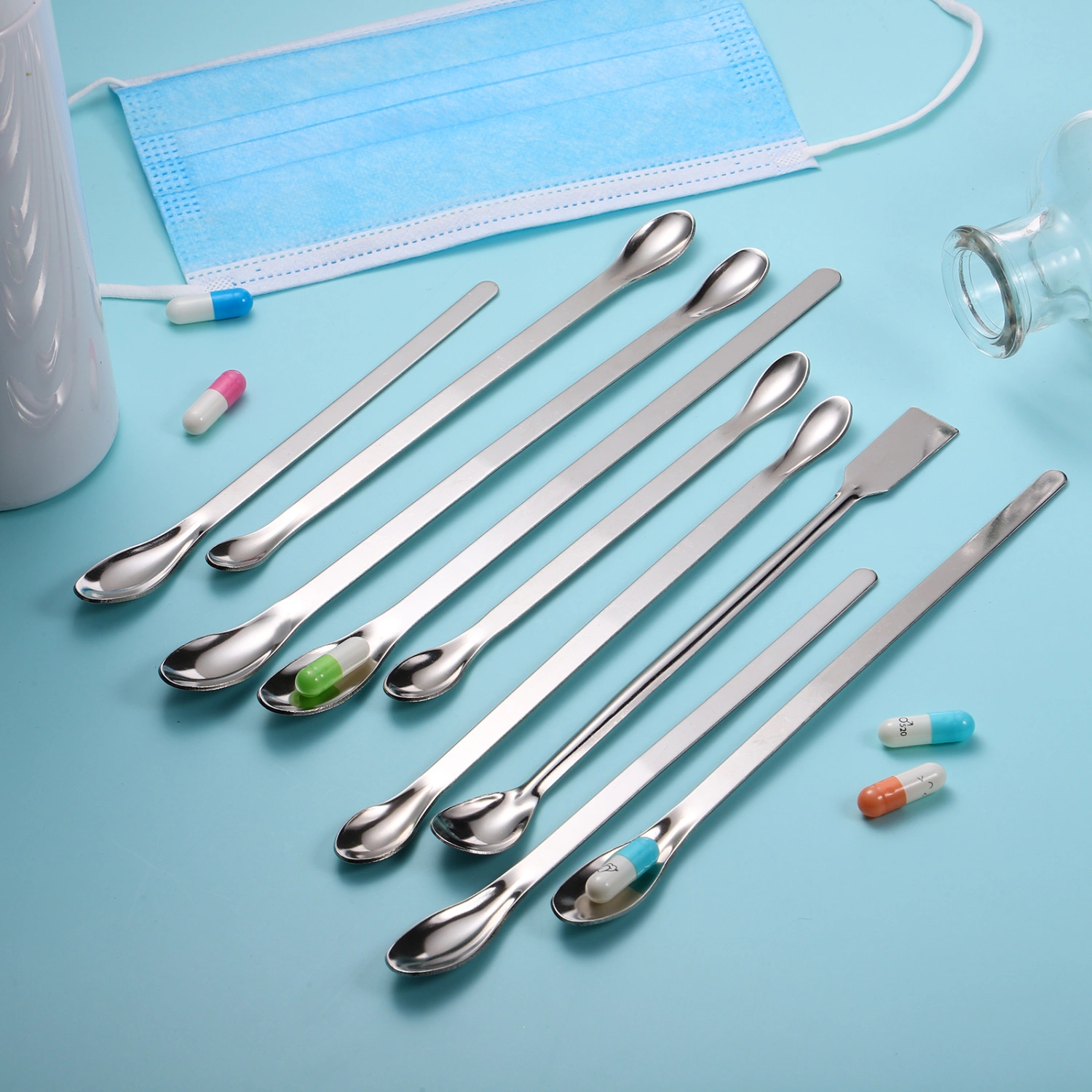 VILLCASE 9pcs Stainless Steel Sampling Spoons Laboratory Scoops Double End Single End Spoons (Silver)