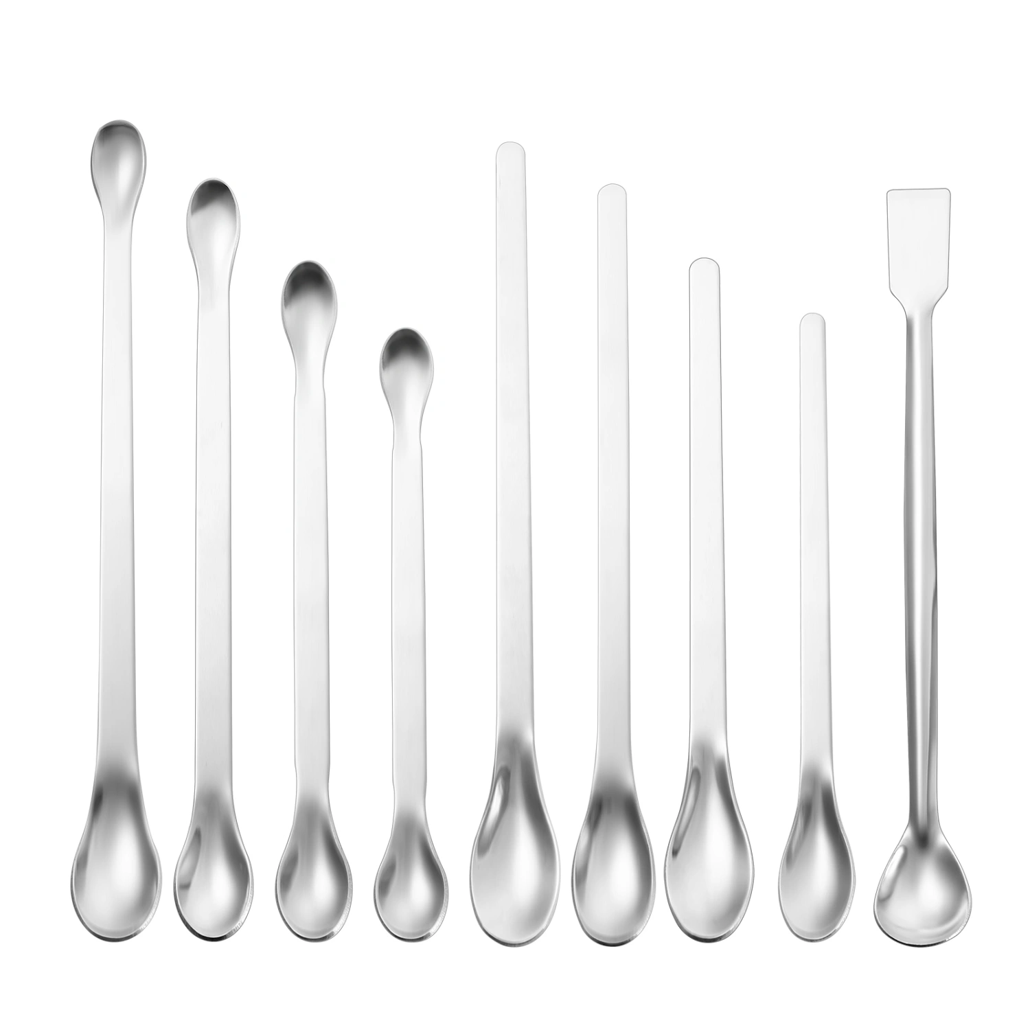 VILLCASE 9pcs Stainless Steel Sampling Spoons Laboratory Scoops Double End Single End Spoons (Silver)