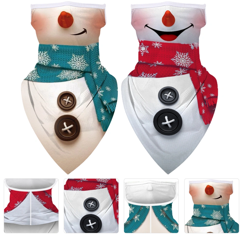 2pcs Christmas Printed Outdoor Head Cover Ear Hanging Sunscreen Mask (M, Kids)