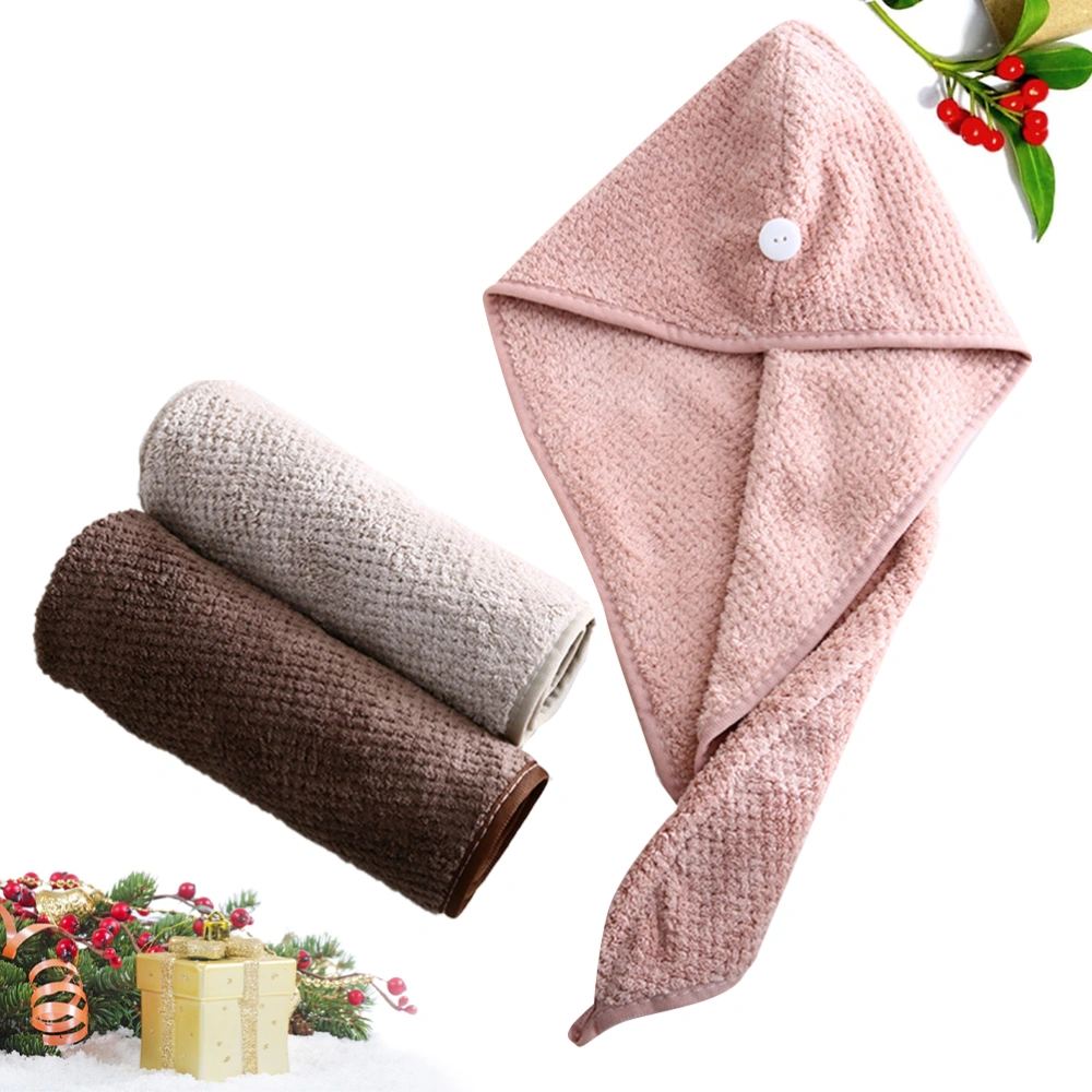 3PCS Hair Drying Towel Wrap Coral Fleece Super Absorbent Rabbit Bath Caps