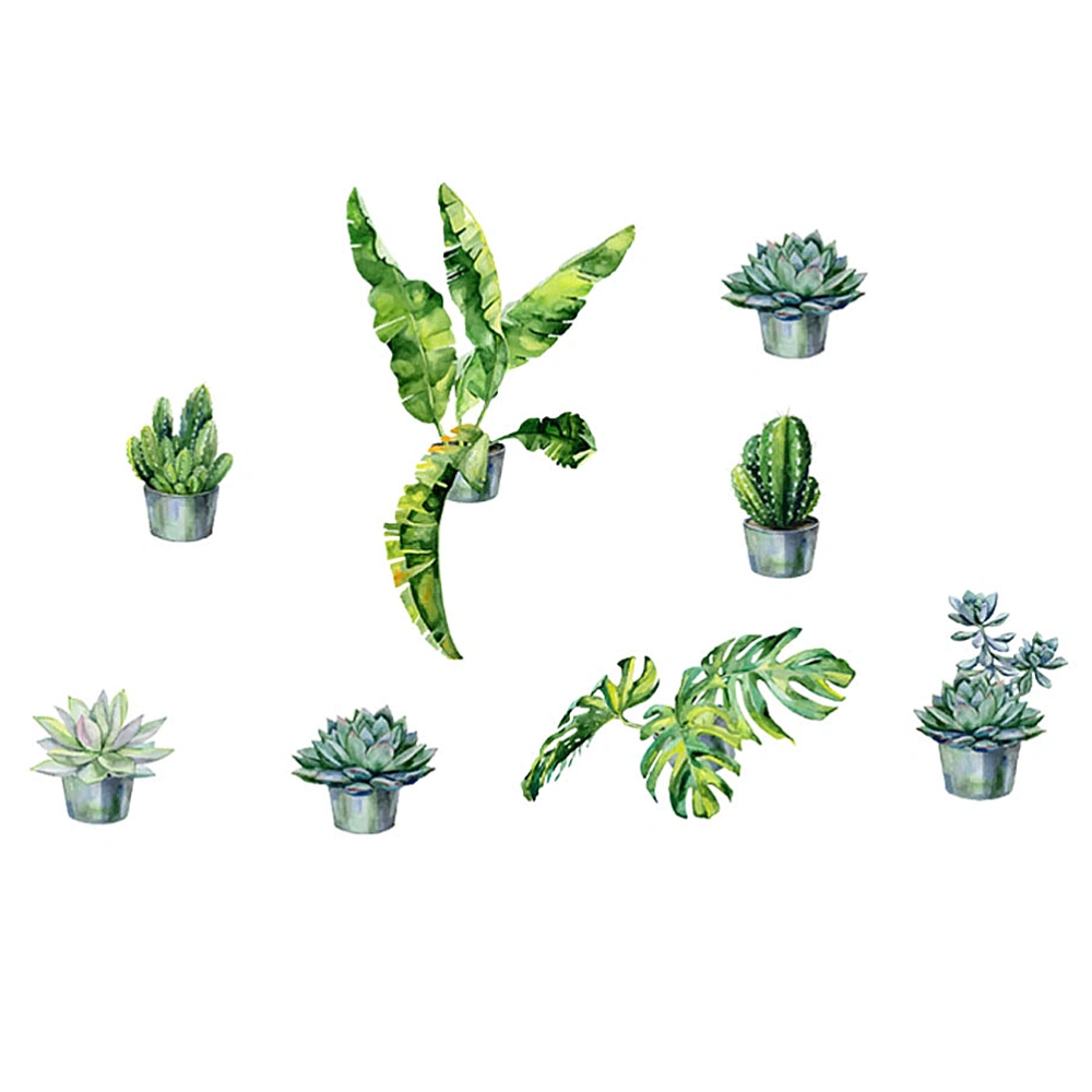 1pc Refreshing Green Leaves Wall Sticker Removeable Cactus Plant Wallpaper Bedroom Living Room Sofa Background Decoration