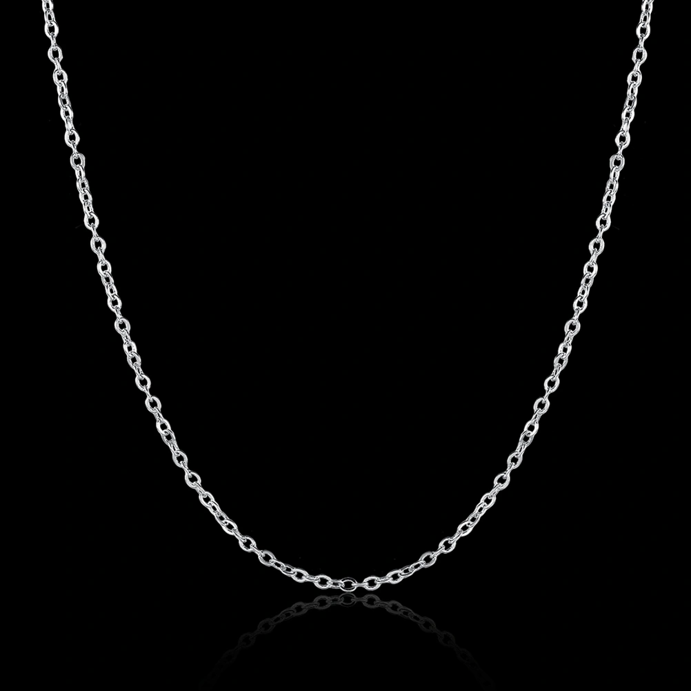 18K White Gold Round Cable Chain Diamond Pendant Necklace