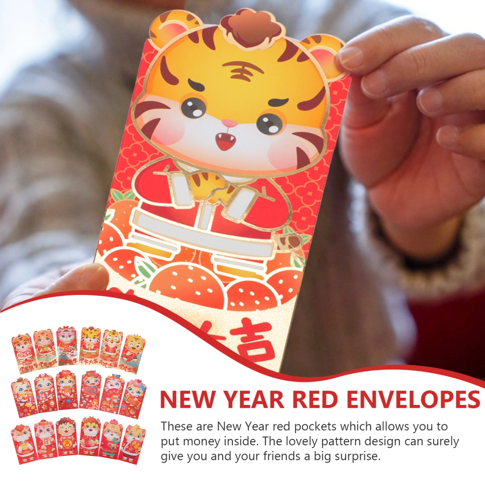 18Pcs Cartoon Tiger Pattern Red Envelopes Red Envelopes for The Year of Tiger