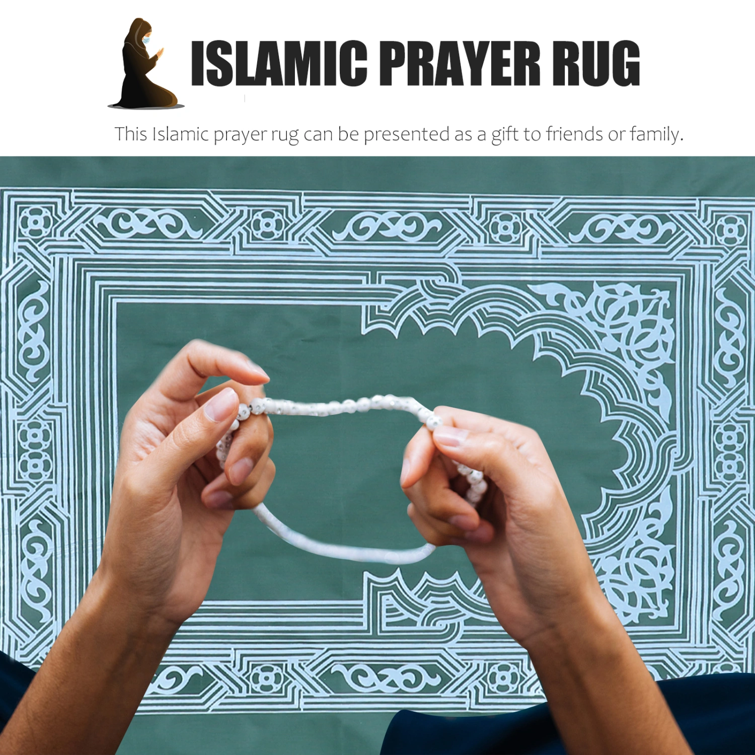 2Pcs Islamic Muslim Rug Travel Prayer Mat with Compass and Carrying Storage Bag