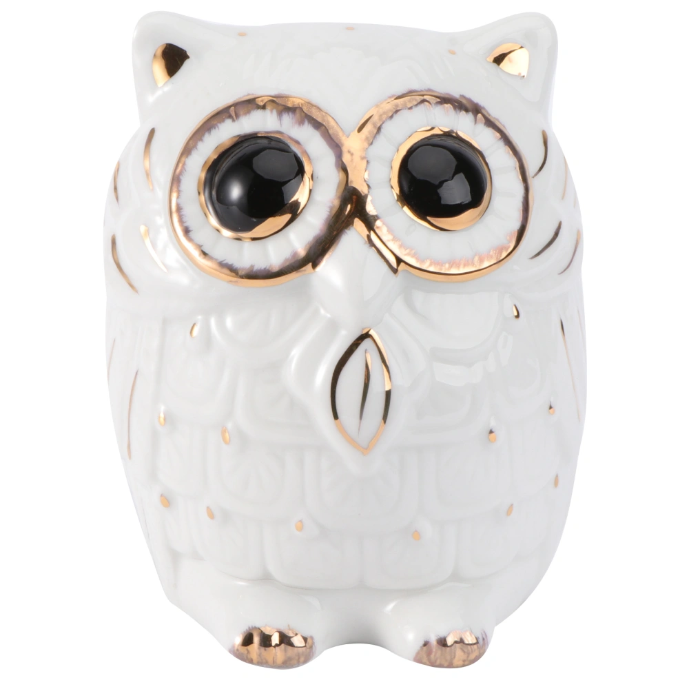 1Pc Cartoon Owl Shaped Saving Pot Ceramic Coin Bank Kids Room Ornament (White)