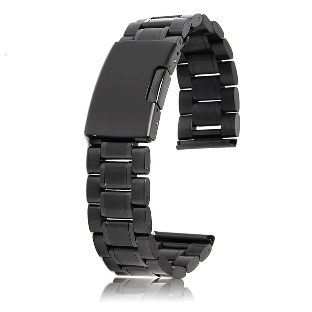 22mm Stainless Steel Solid Links Bracelet Watch Band Strap Straight End with 2pcs Watch Spring Bars (Black)