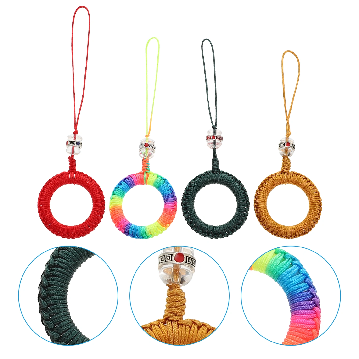 4Pcs Hand-woven Nylon Phone Hanging Ropes Non-skid Finger Ring Phone Lanyards