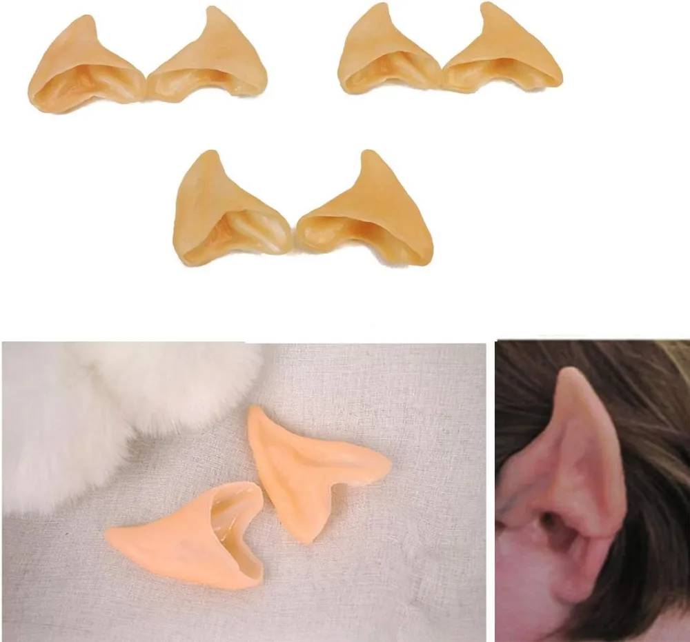 3 pairs of Latex Elf Ear Fake Ears Decors Ear Tips Halloween Cosplay Elf Ear Props