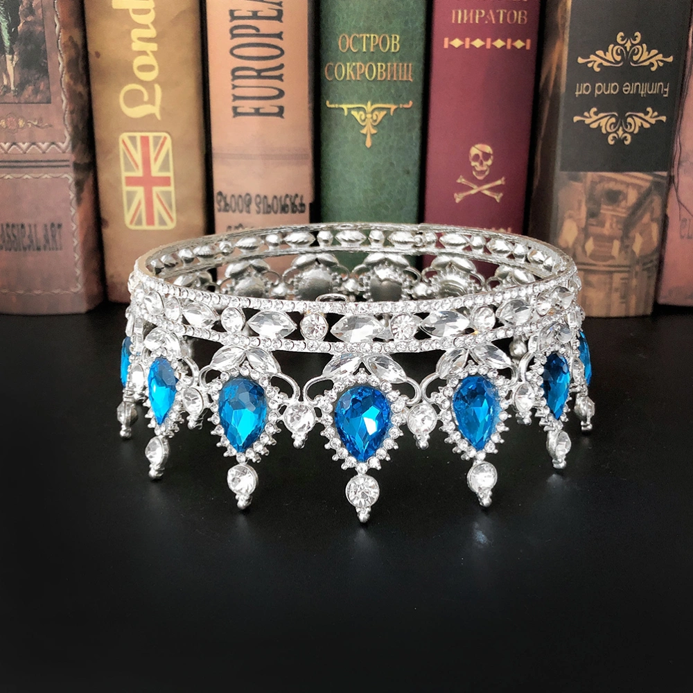 Elegant Bride Crown Wedding Headdress Charming Headwear Wedding Dress Accessories Party Hair Ornament for Women Female (Silver and Lake Blue)