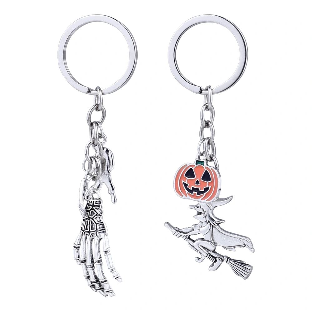 2pcs Halloween Keychain Creative Key Ring Pumpkin Wizard Hanging Ornament