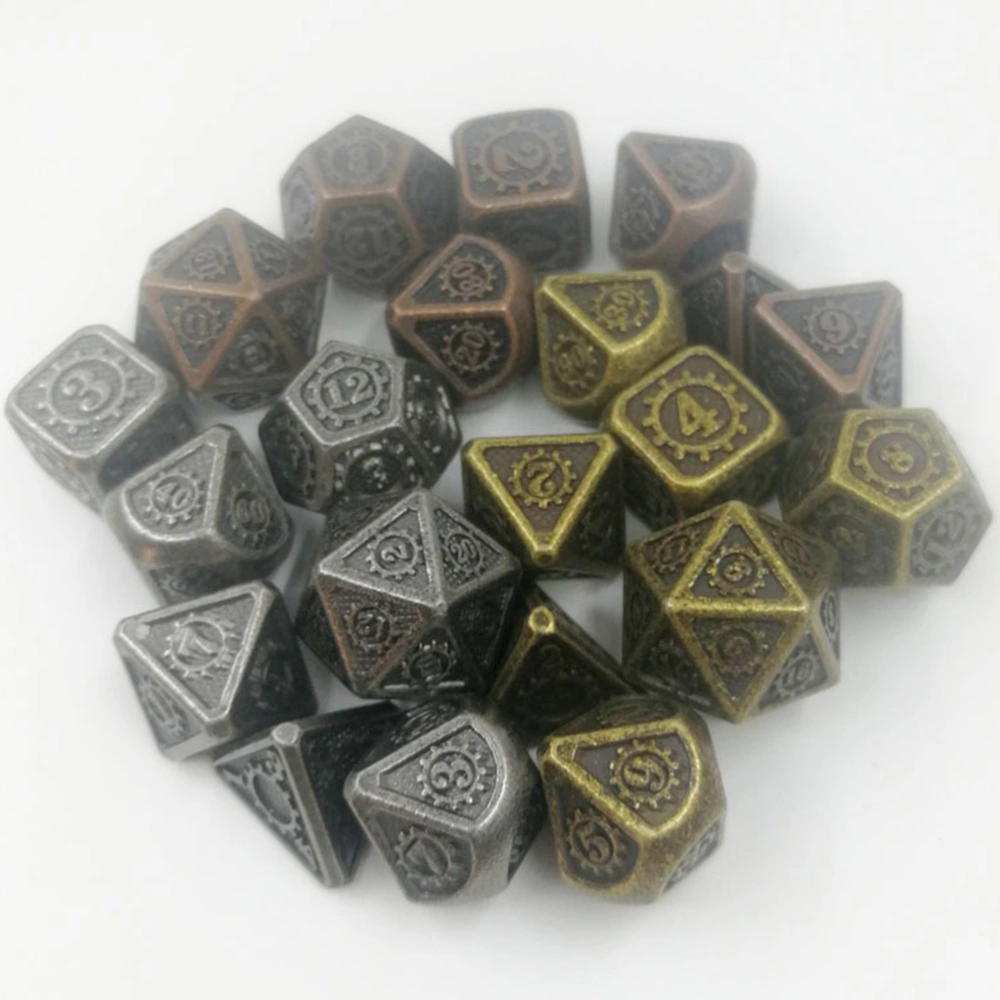 7PCS Metal Polyhedron Dices Creative Numbers Dice Multi-Faceted Dice for Entertainment Board Games (Silver)