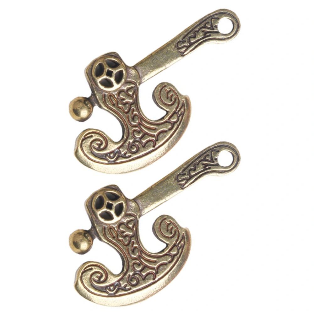 2Pcs Exquisite Brass Craft DIY Pendants Brass Axe Shape Keychain Decors