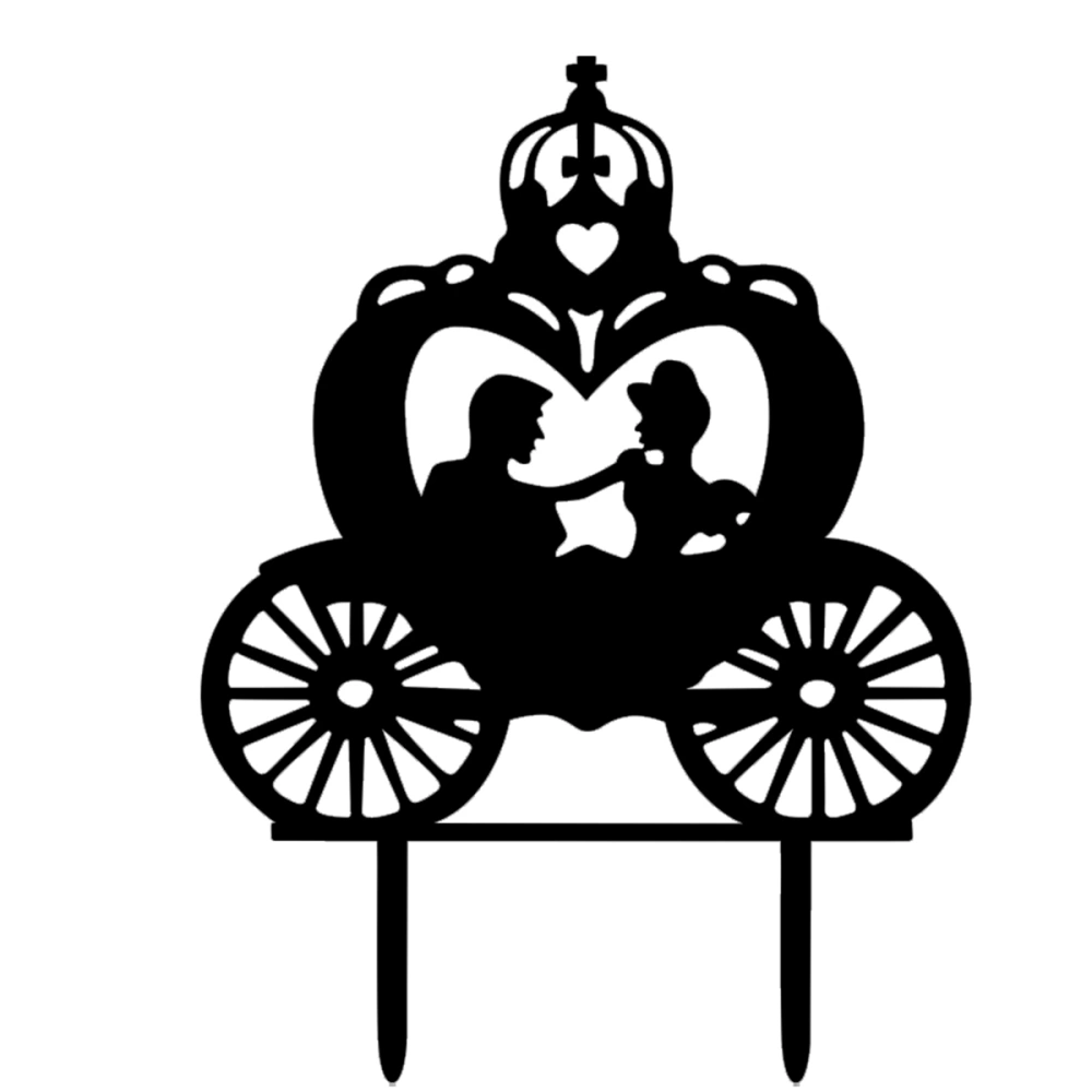 Carriage Cake Topper Acrylic Personalised Wedding Cake Toppers for Engagement Valentine's Day (Black)