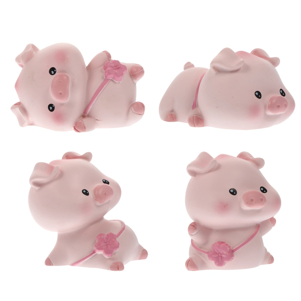 4pcs Mini Pig Doll Car Decor Unique Pig Figurine Interesting Tabletop Ornament