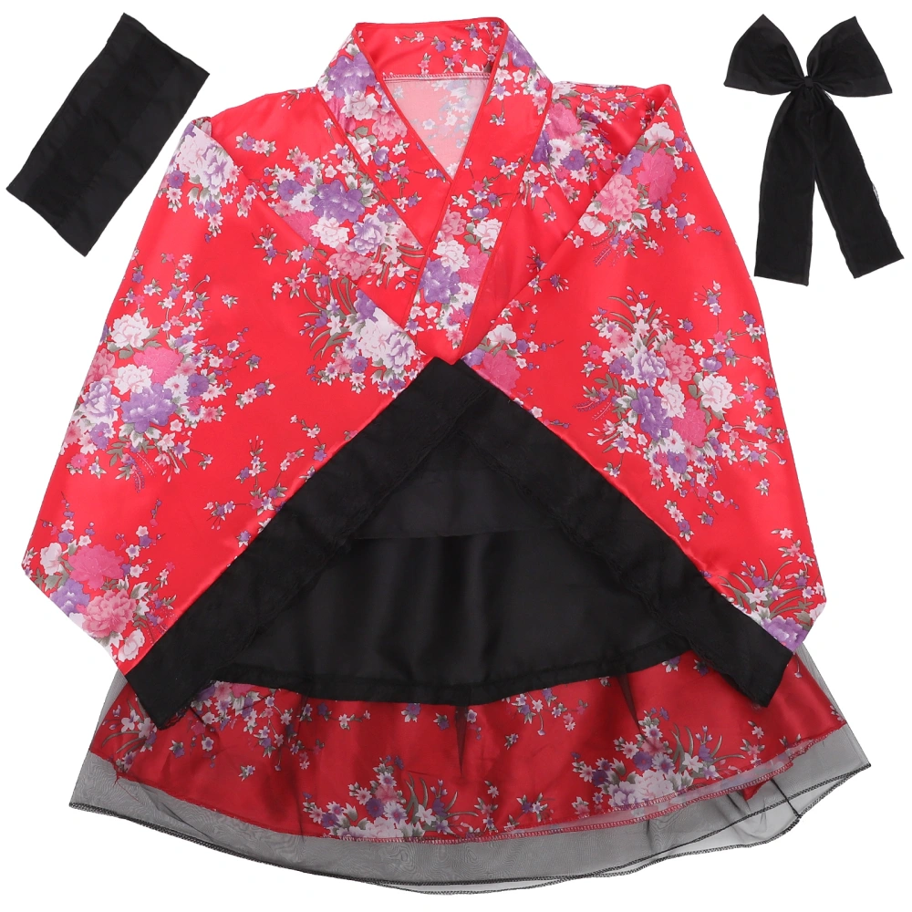 Japanese Traditional Maid Dress Kimono Cosplay Outfit Maid Costume Dress Size XXL (Red)