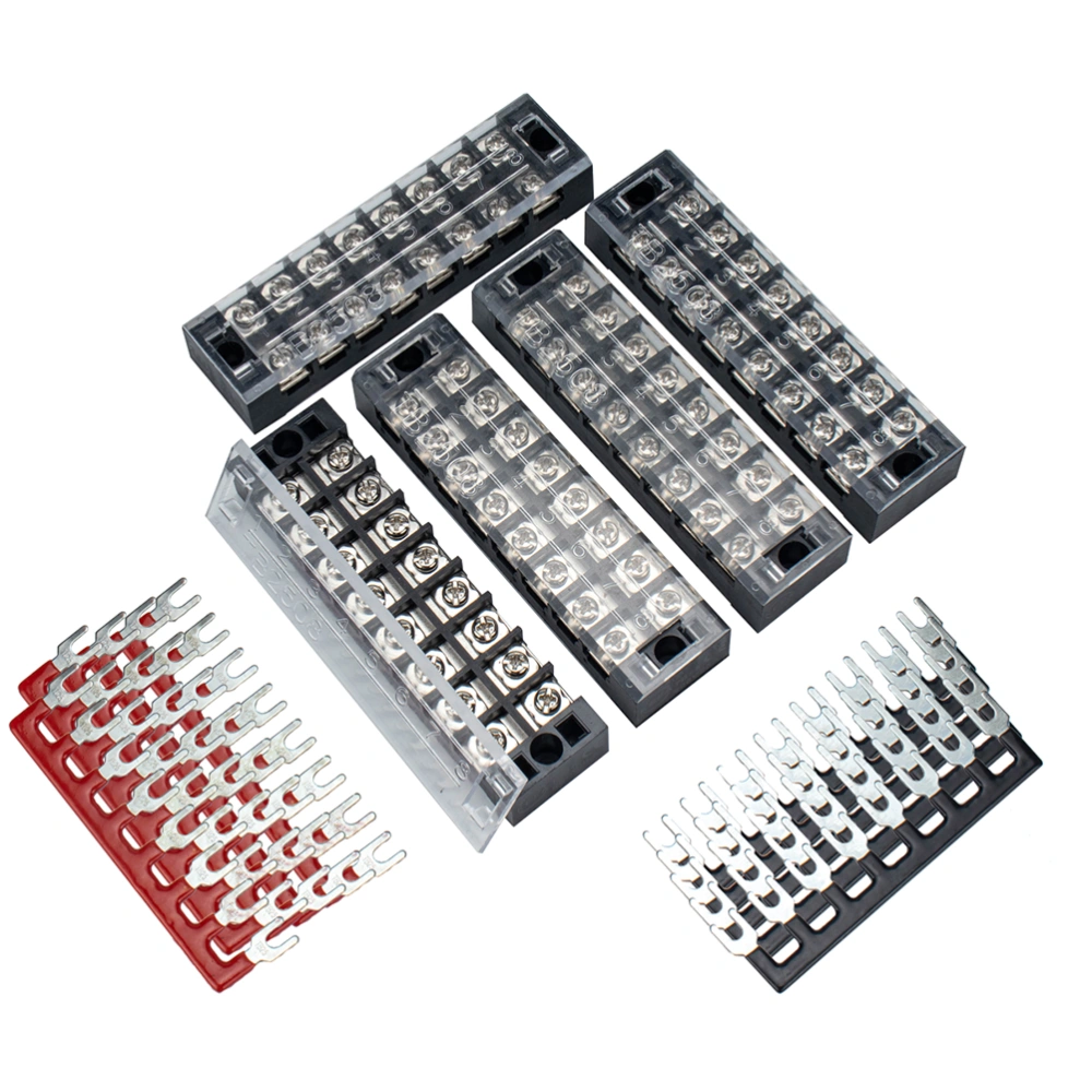 5 Sets 8P Dual Row Screw Terminal Strip Blocks 25A 8 Positions Terminals Barrier Strip (Black)