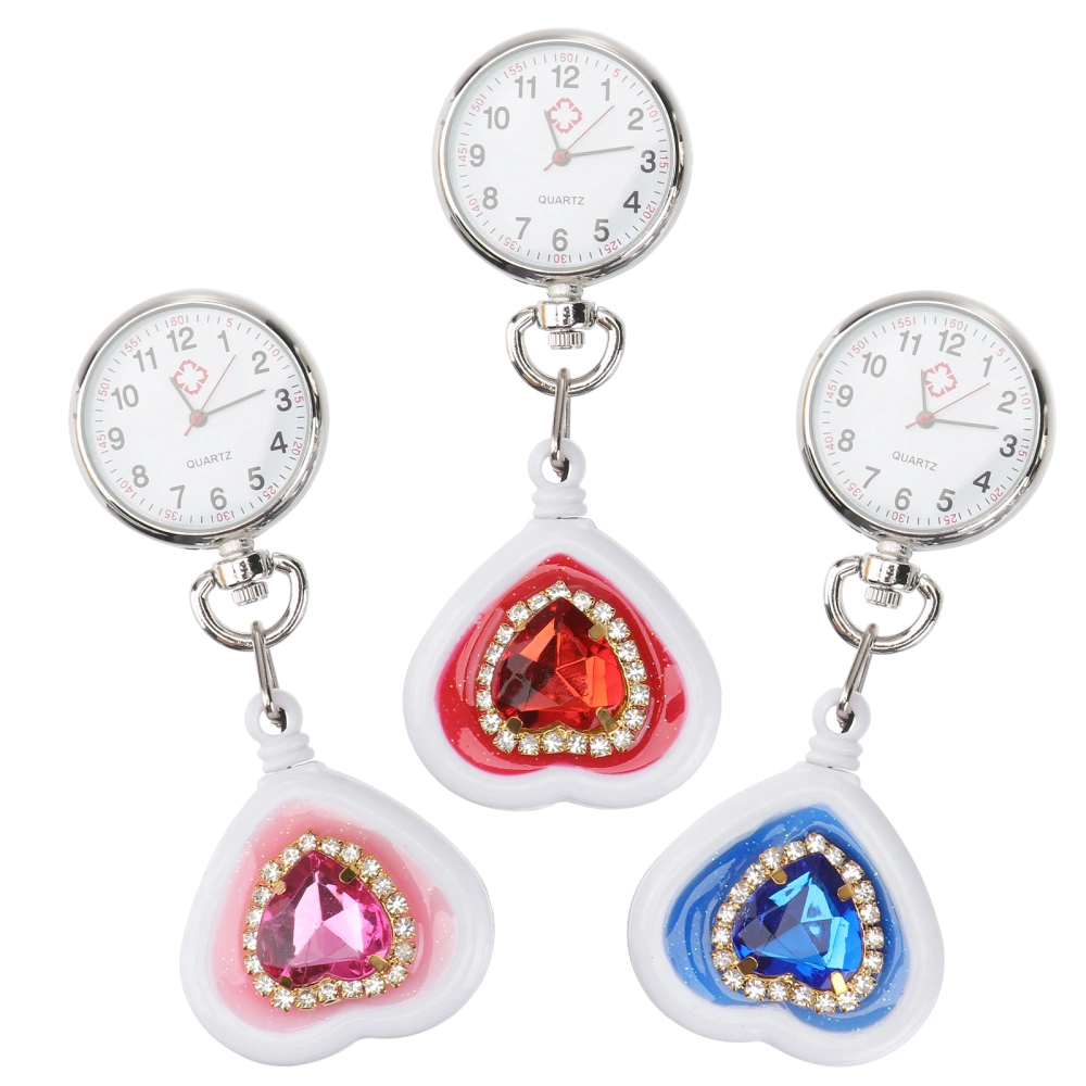 3pcs Heart-shape Rhinestone Nurse Watch Retractable Nurse Watch (Random Color)