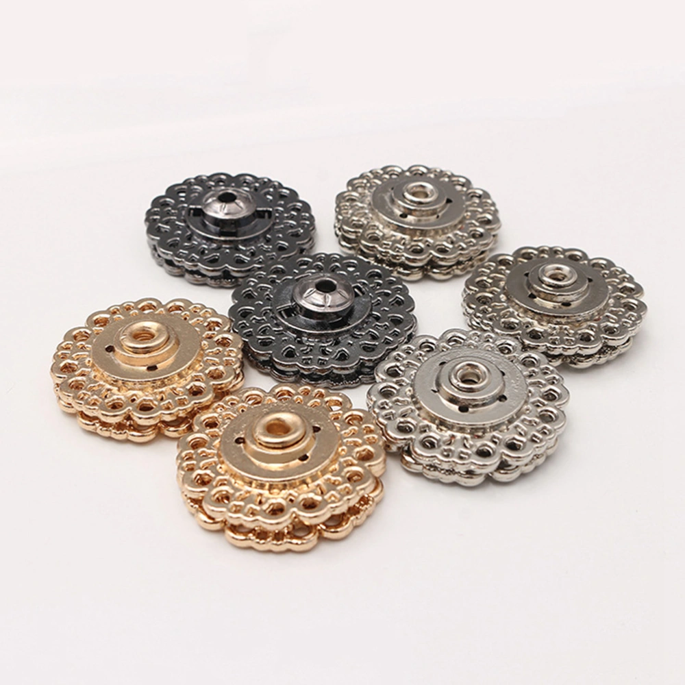 10pcs 25mm Hollow Metal Snaps Snowflake Shaped Buttons Fasteners Press Stud DIY Sewing Accessories (Golden)