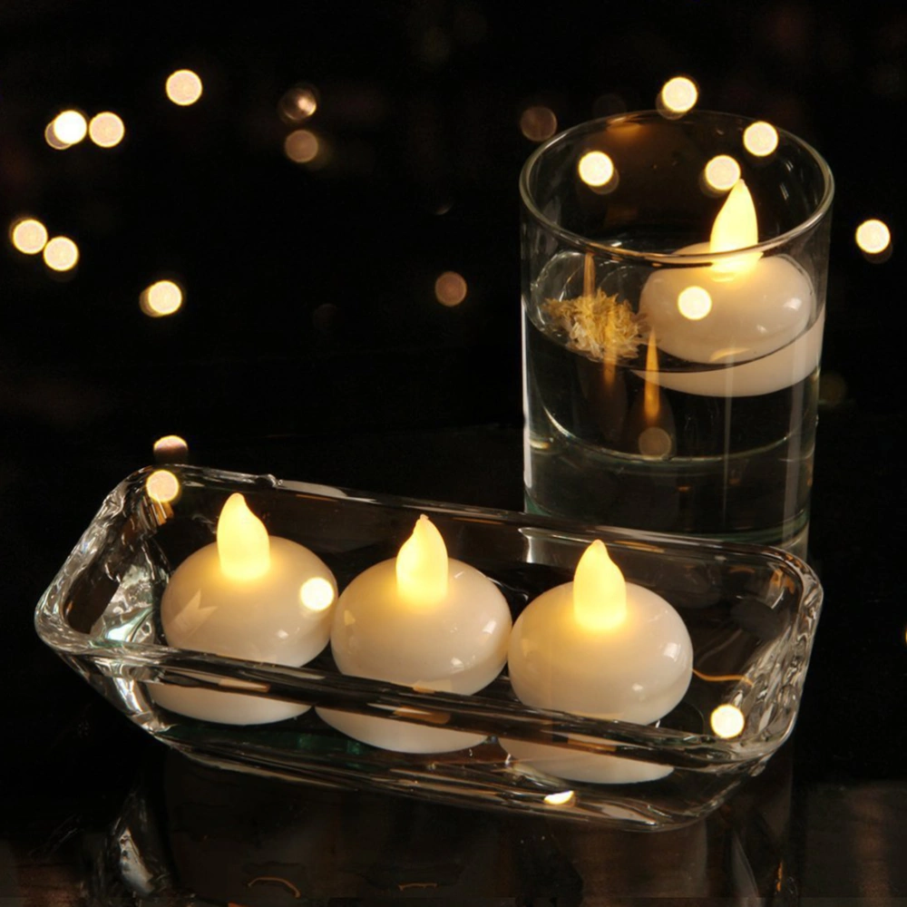 12PCS LED Floating Candle Lamp Waterproof Floating Candle Light Spa Bathtub Decorative Candle Lamp (Yellow Flashing)