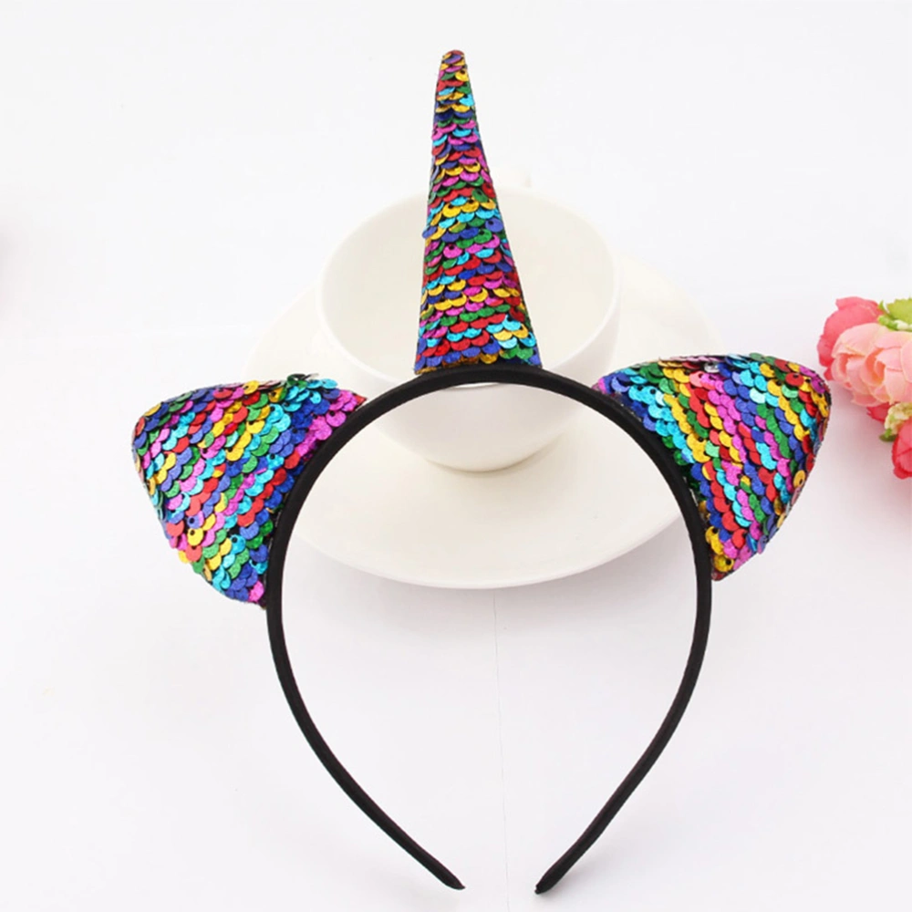 3pcs Colors New Sequins Glitter Unicorn Hair Band Rainbow Unicorn Kid Party Women Cat Ears Headband Hair Accessories