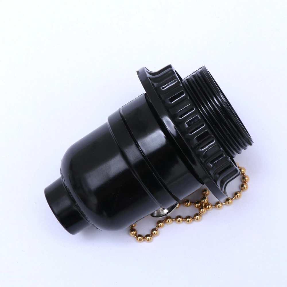 Plastic Lamp Bases Adapter E27 Light Bulb Lamp Holder Pendant Screw Socket Vintage with Pull Zipper (Black)