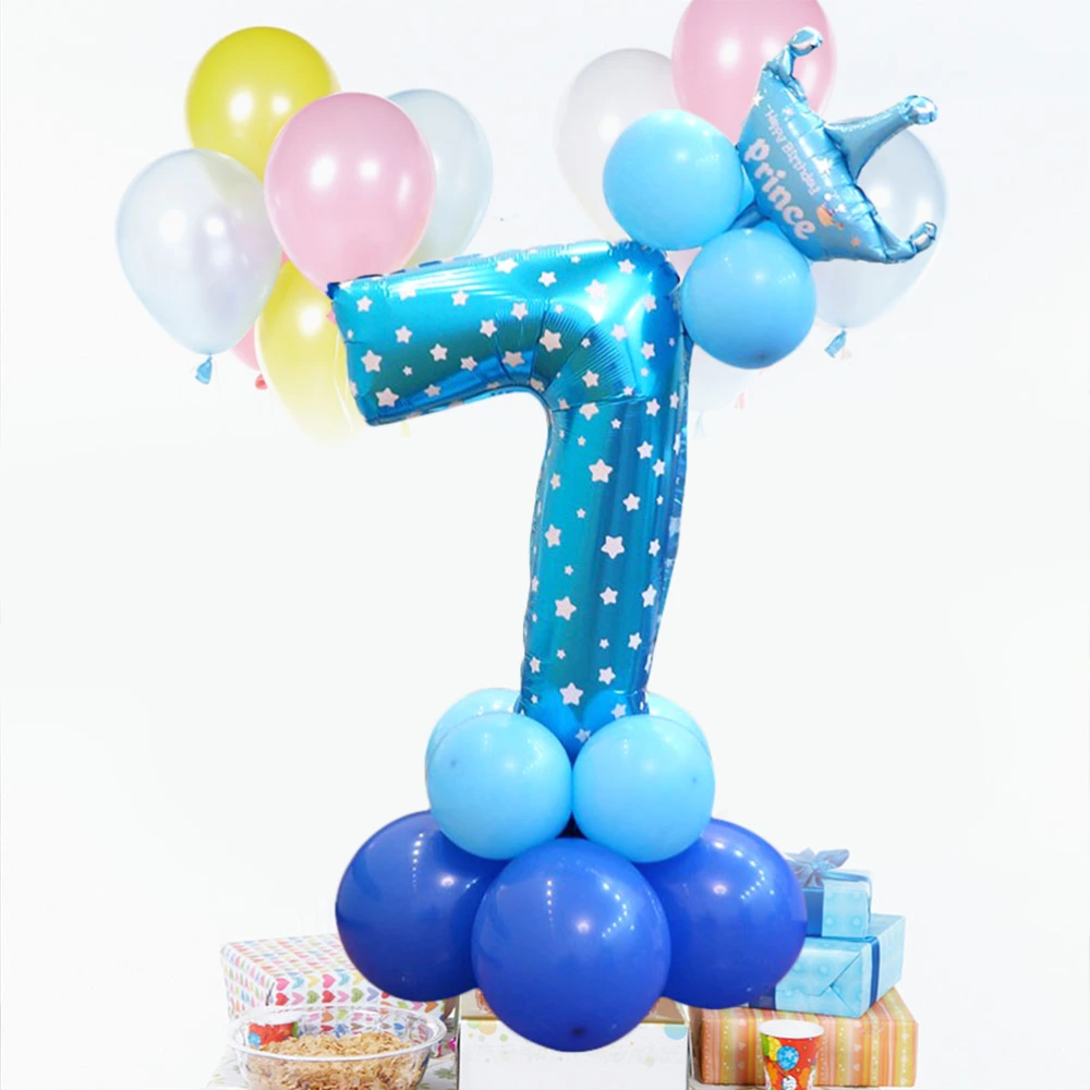 32inch Number 7 Foil Stand Up Balloon DIY Set Road Cited for Baby Shower Kids Birthday Party Celebration Decoration (Blue)