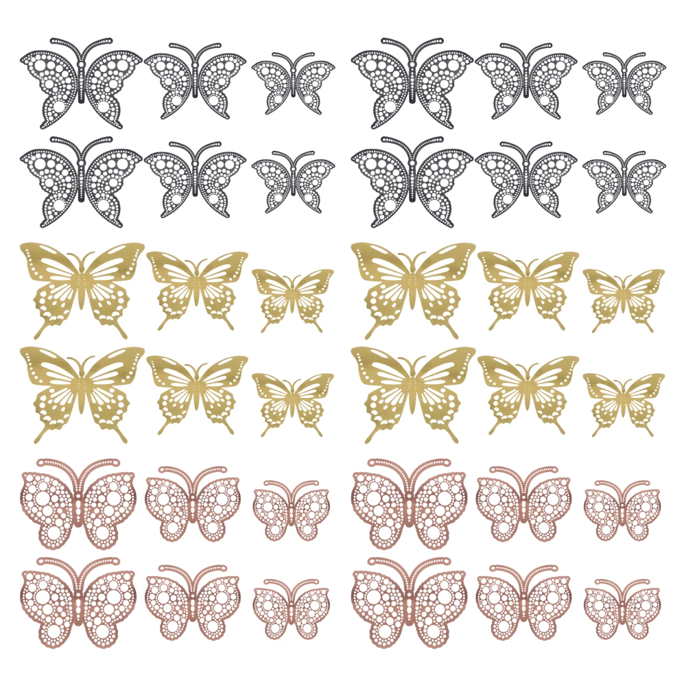 36Pcs Metal-like Butterflies Decals Wall Sticker Decoration Wedding Room Decor